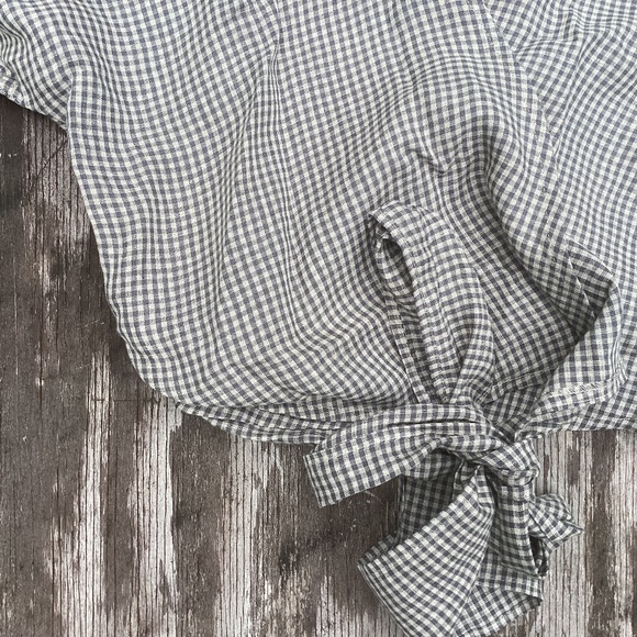 NEW Epic Linen PLAID 100% linen wrap top blouse m/l - Picture 3 of 3